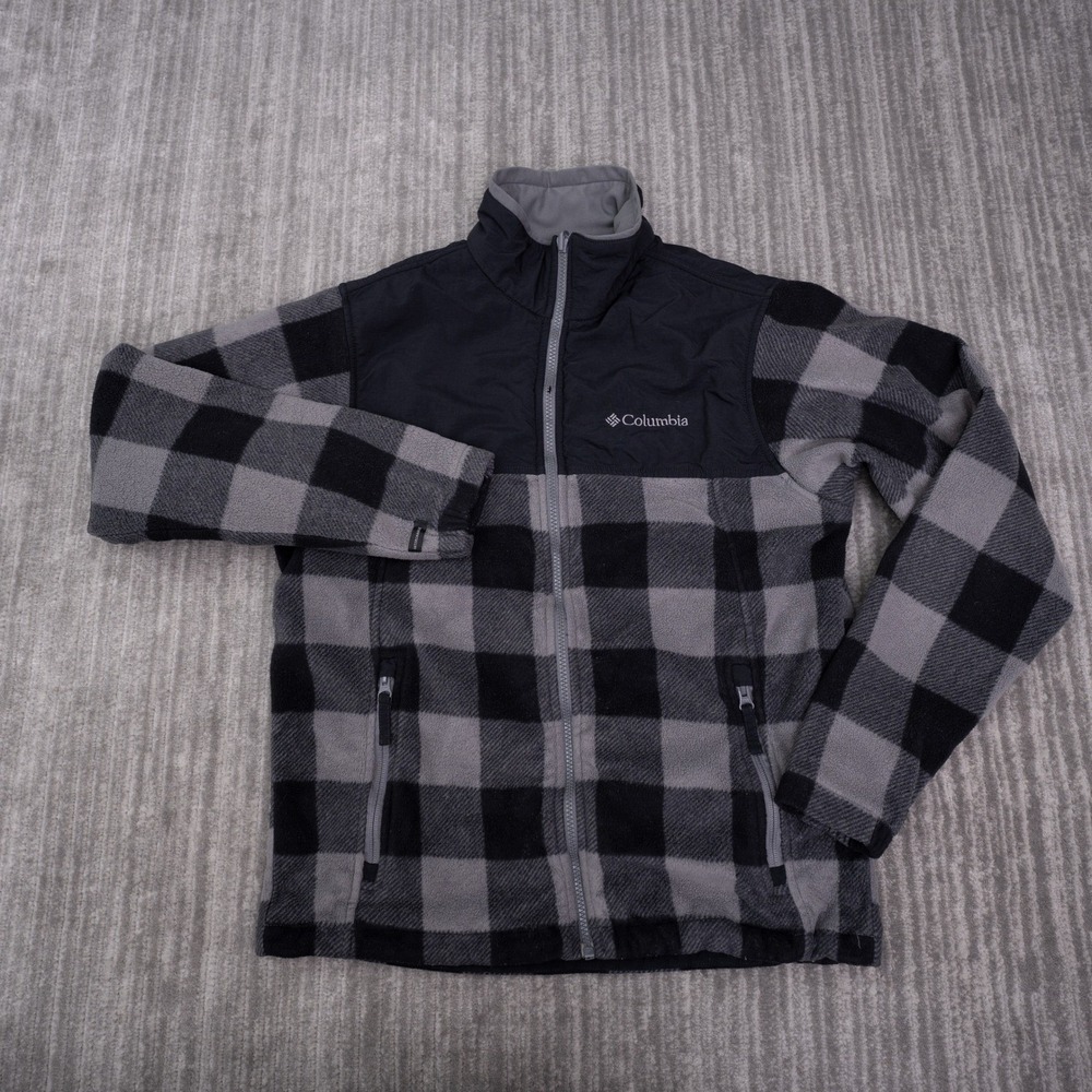 Columbia Fleece Jacket Mens Medium Grey Black Good Bugaboo Plaid SM7789